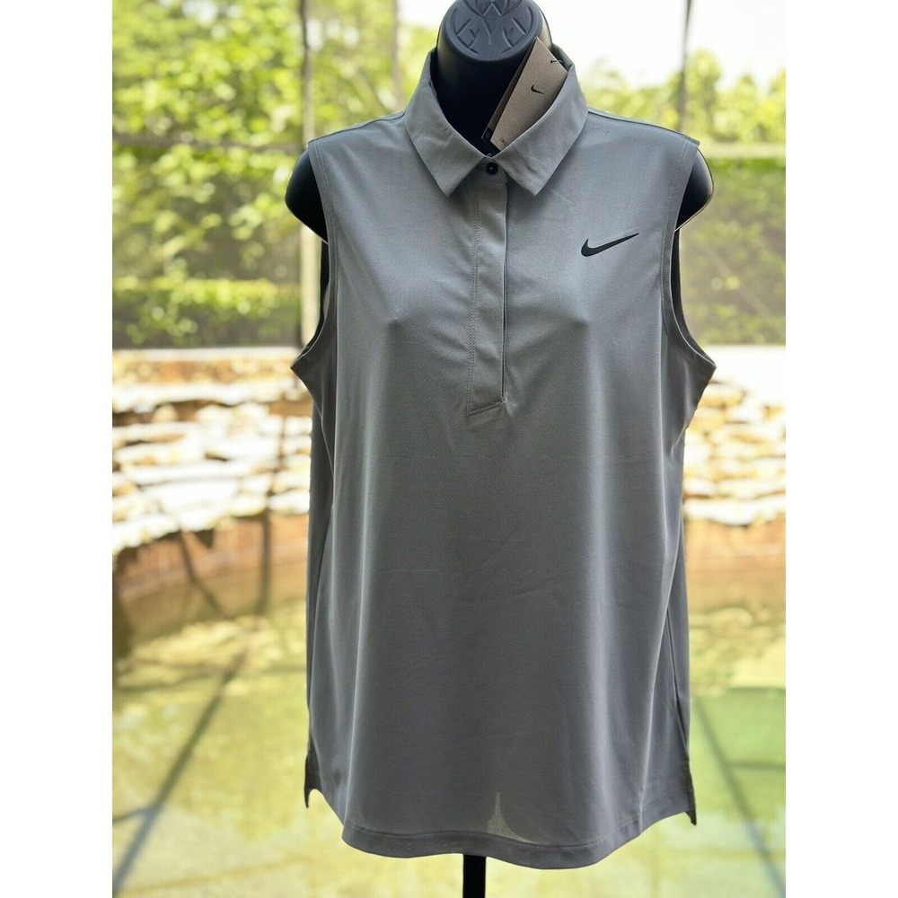 Nike Women's Dri-FIT Gray Sleeveless Golf Polo Shirt Size L - New with Tags